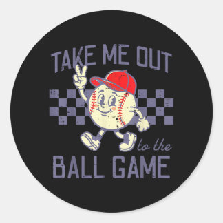 Baseball Peace Take Out To Ball Game Retro Men Classic Round Sticker