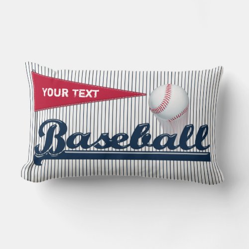 Baseball Pennant Blue Stripes_Lumbar Throw Pillow
