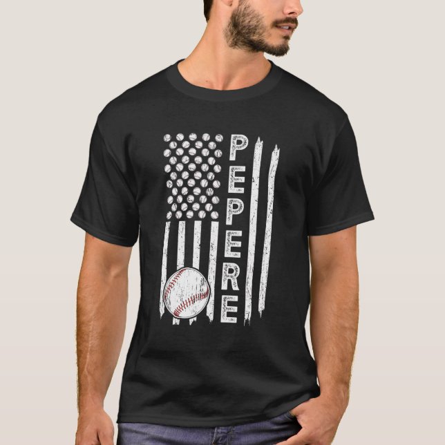 Baseball Pepere Grandpa Us Flag Baseball Player Pe T-Shirt (Front)