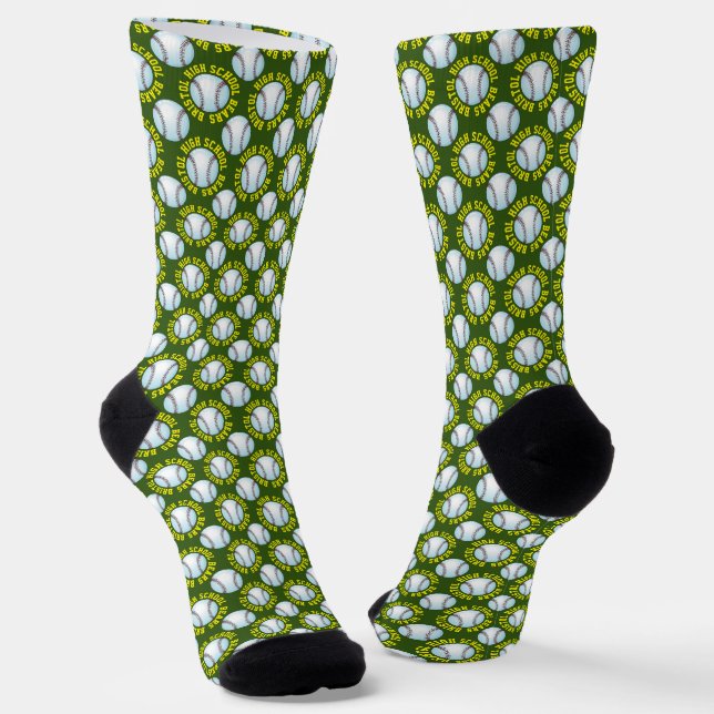 Baseball Personalize School Team Name Green Yellow Socks (Angled)
