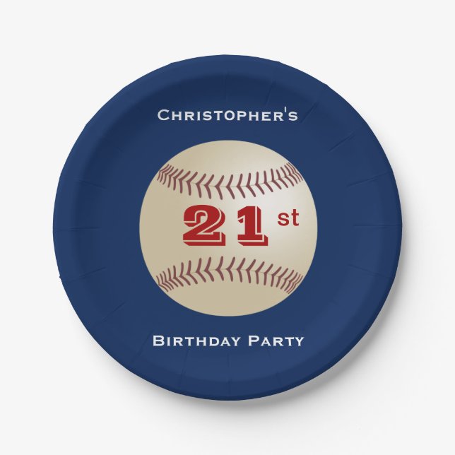Baseball Personalized 21st Birthday Party Paper Plates (Front)