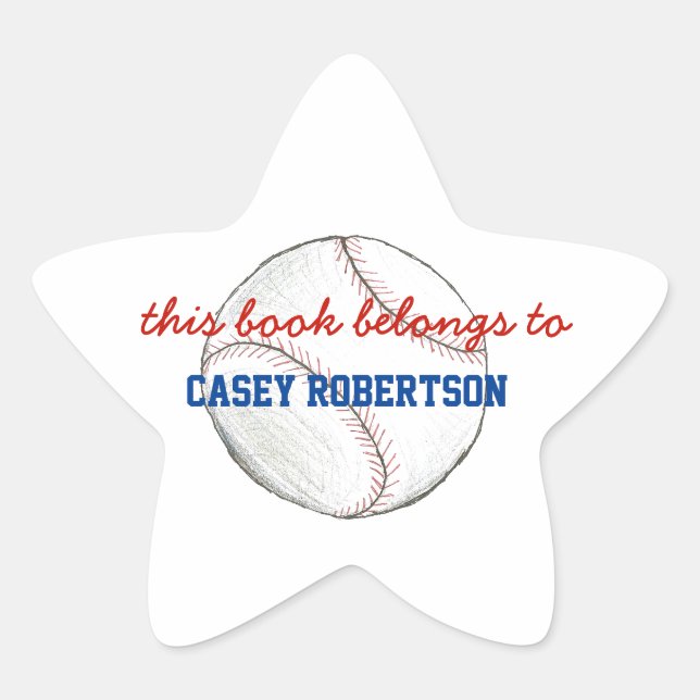Baseball personalized bookplates for kids - star (Front)