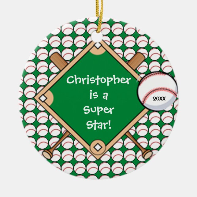 BaseBall Personalized Boy Christmas Ornament (Front)