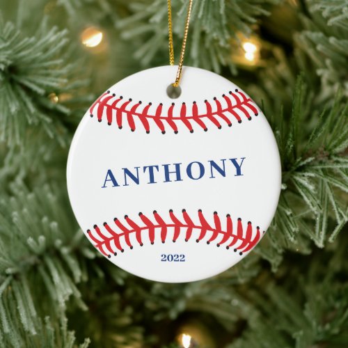 Baseball Personalized Christmas Ceramic Ornament