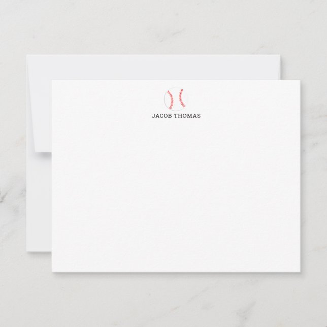 Baseball Personalized Kids Stationery Flat Note Card (Front)