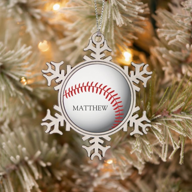 Baseball Personalized Name or Monogram Snowflake Pewter Christmas Ornament (Tree)