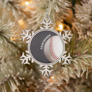 Baseball Personalized Snowflake Pewter Christmas Ornament