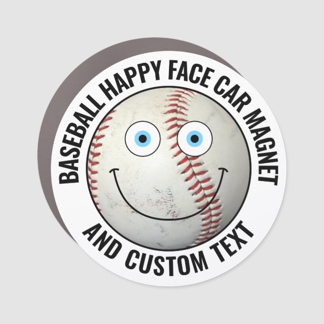Baseball Personalized Text Custom Happy Face 3" Car Magnet (Front)