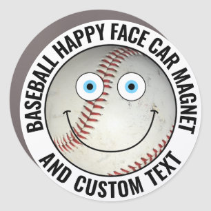 Baseball Personalized Text Custom Happy Face 7" Car Magnet