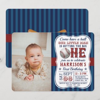 Baseball Photo 1st Birthday Invitations