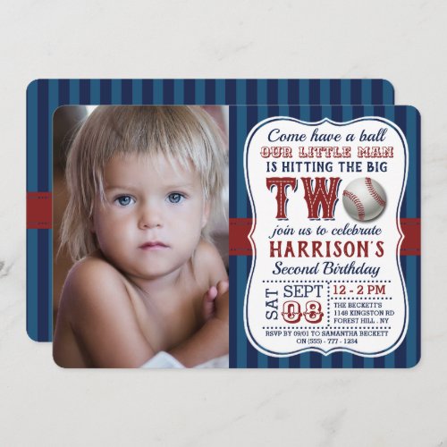 Baseball Photo 2nd Birthday Invitations