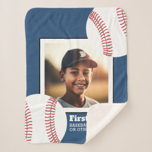 Baseball Photo Add Your Name - Can Edit Color Sherpa Blanket