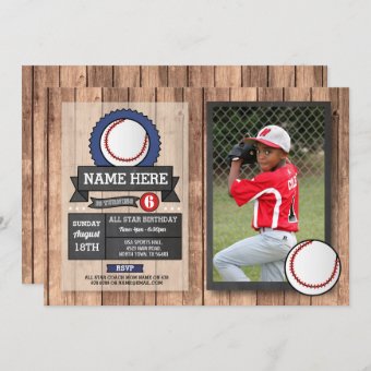 Baseball Photo All Star Sports Party Birthday Invitation | Zazzle