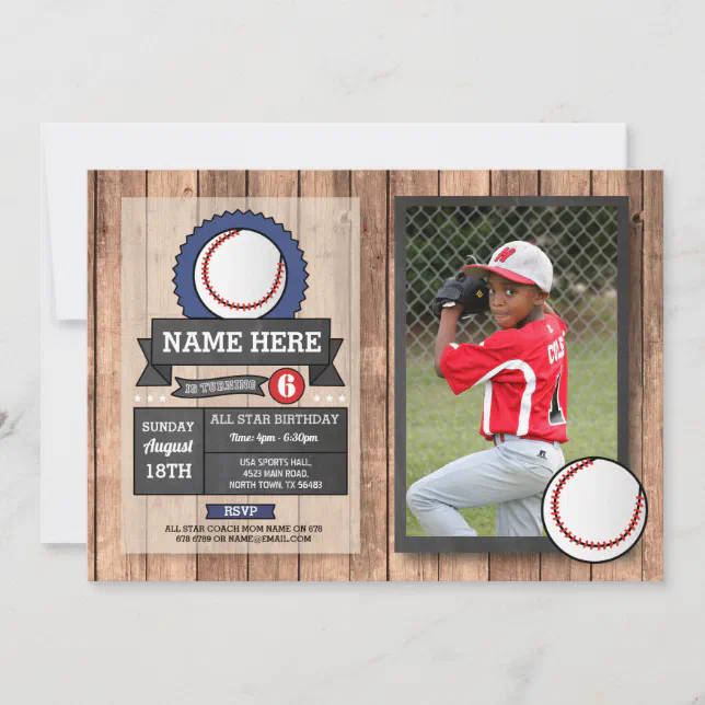 Baseball Photo All Star Sports Party Birthday Invitation | Zazzle