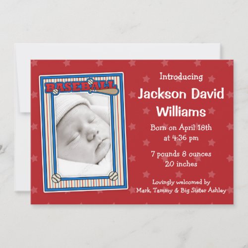 Baseball Photo Birth Announcement