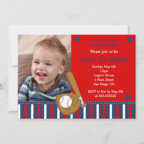 Baseball Photo Birthday Invitations