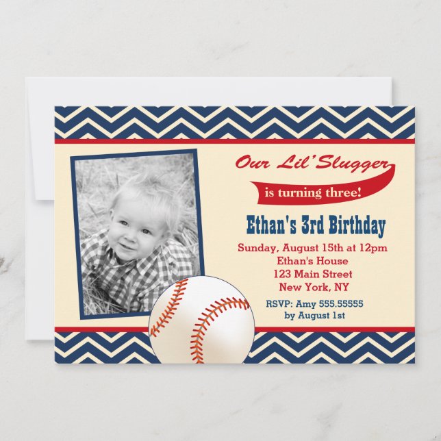 Baseball Photo Birthday Party Invitations (Front)