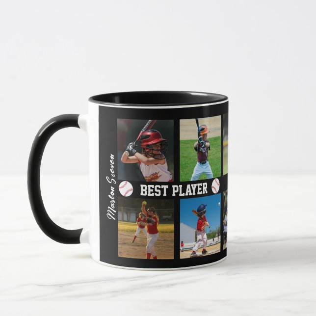 Baseball photo collage template Photo Block Mug (Left)