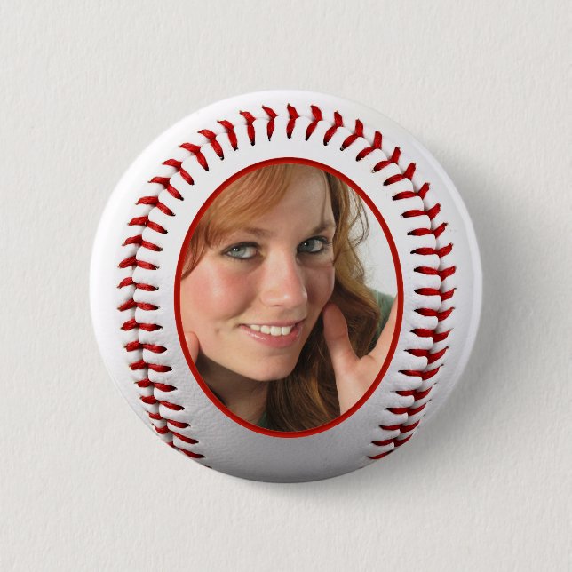 Baseball Photo Frame Template Pinback Button (Front)