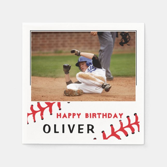 Baseball Photo Happy Birthday Party Napkins (Front)