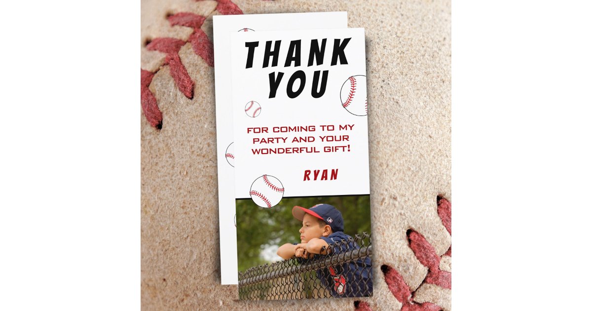 Baseball Photo Kids Birthday Thank You Card | Zazzle