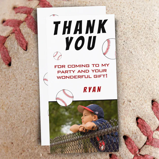 Baseball Photo Kids Birthday Thank You Card | Zazzle