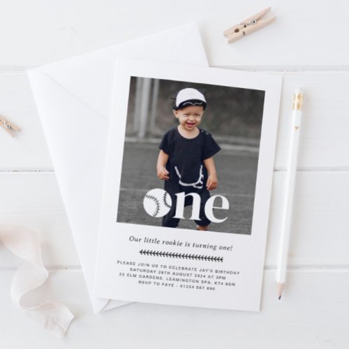 Baseball Photo Minimal First Birthday Invitation