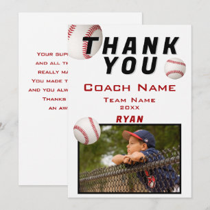 Baseball Photo Player Team Coach Thank You Card