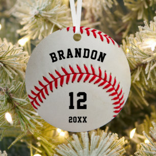 Baseball Photo Red Stitching Personalized Metal Ornament