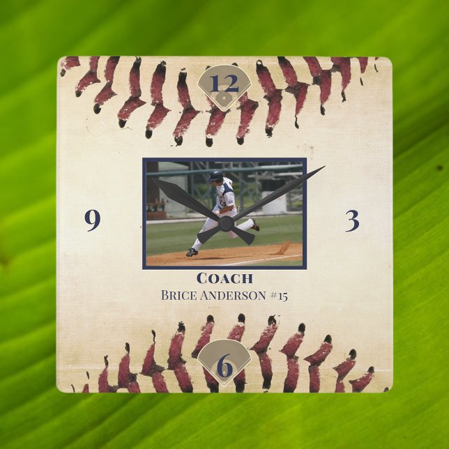 Baseball Photo Rustic Lace Square Wall Clock (Creator Uploaded)