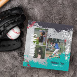 Baseball Photos Scrapbook Grunge Baseball Card 3 Ring Binder<br><div class="desc">Unique personalized baseball card binder design for your baseball cards, or photo album. The design features a rustic grey concrete background with teal and dark grey grunge textures. Personalize the cover with three of your favorite photos along with your custom text. The spine is designed with red baseball stitching and...</div>