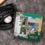 Baseball Photos Scrapbook Grunge Baseball Card 3 Ring Binder<br><div class="desc">Unique personalized baseball card binder design for your baseball cards, or photo album. The design features a rustic grey concrete background with green and yellow grunge textures. Personalize the cover with three of your favorite photos along with your custom text. The spine is designed with red baseball stitching and the...</div>