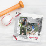 Baseball Photos Scrapbook Grunge Baseball Card 3 Ring Binder<br><div class="desc">Unique personalized baseball card binder design for your baseball cards, or photo album. The design features a rustic grey concrete background with white and grey grunge textures. Personalize the cover with three of your favorite photos along with your custom text. The spine is designed with red baseball stitching and the...</div>