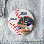 Baseball Pin Name Jersey Number Photo Button<br><div class="desc">This design features a baseball background with space for a name, number and photo. Click the customize button for more flexibility in adjusting the text! Variations of this design as well as coordinating products are available in our shop, zazzle.com/store/doodlelulu. Contact us if you need this design applied to a specific...</div>