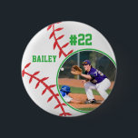 Baseball Pin Name Jersey Number Photo Button<br><div class="desc">This design features a baseball background with space for a name, number and photo. Click the customize button for more flexibility in adjusting the text! Variations of this design as well as coordinating products are available in our shop, zazzle.com/store/doodlelulu. Contact us if you need this design applied to a specific...</div>