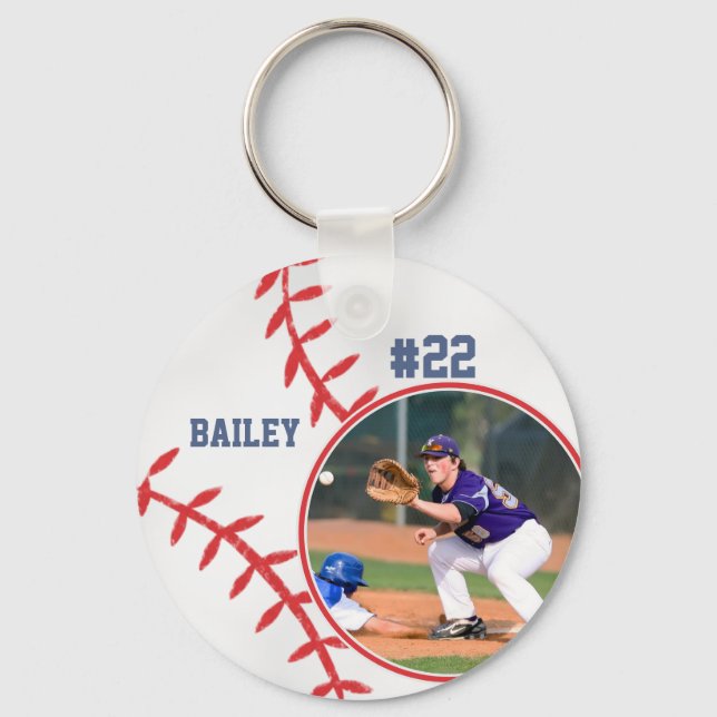 Baseball Pin Name Jersey Number Photo Keychain (Front)