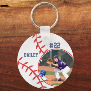 Baseball Sports Keychain Wooden Tag Key Chain Ring Purse Bag