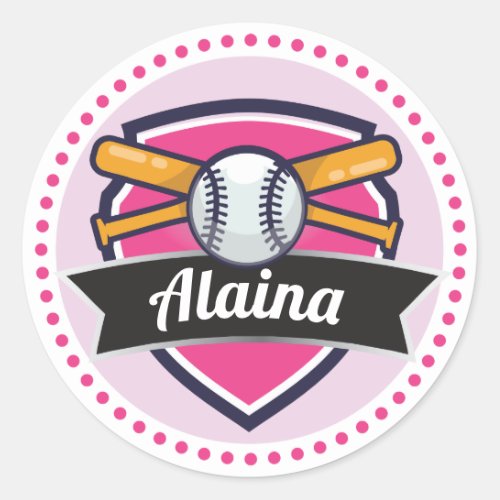 Baseball Pink Girls Name Birthday Party Tags