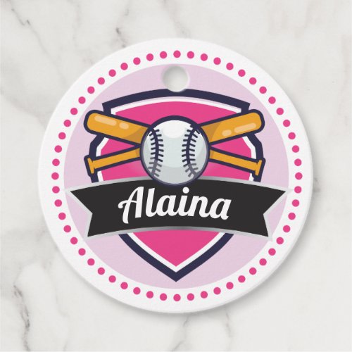 Baseball Pink Girls Name Birthday Party Tags