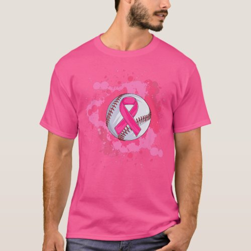 Baseball Pink Ribbon Breast Cancer Awareness  T_Shirt