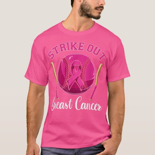 Baseball Pink Ribbon  Men Boys Strikeout Breast C T_Shirt
