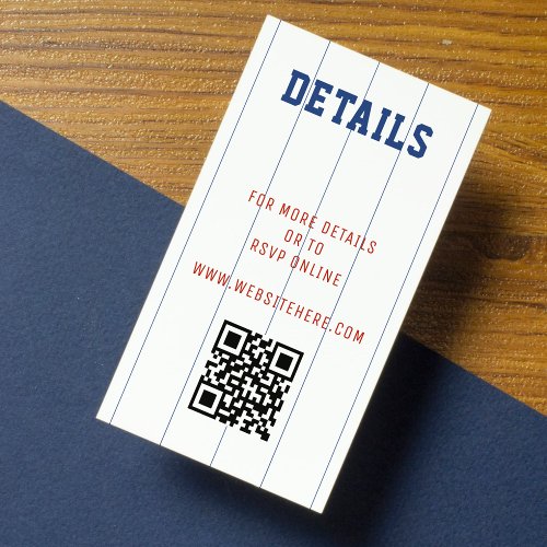 Baseball Pinstripe QR Code Wedding Details Enclosure Card