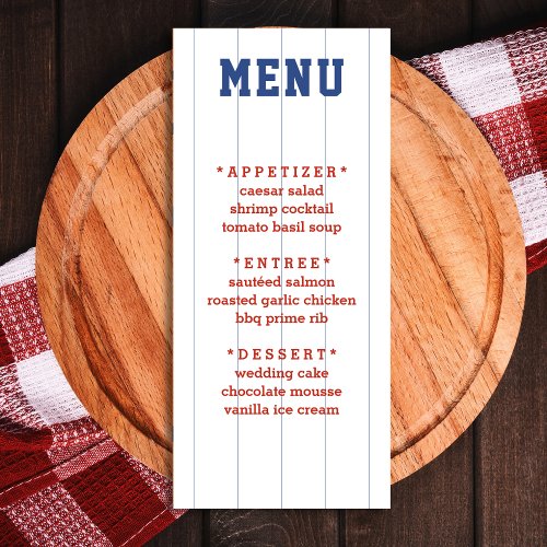 Baseball Pinstripe Wedding Details Menu