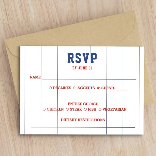 Baseball Pinstripe Wedding RSVP Card (Baseball Pinstripe Wedding RSVP)