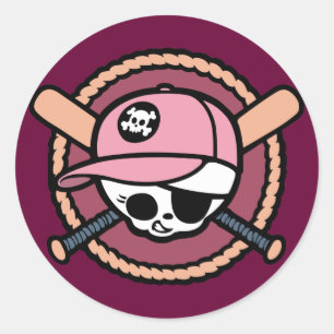 Baseball Pirate -Girls Classic Round Sticker