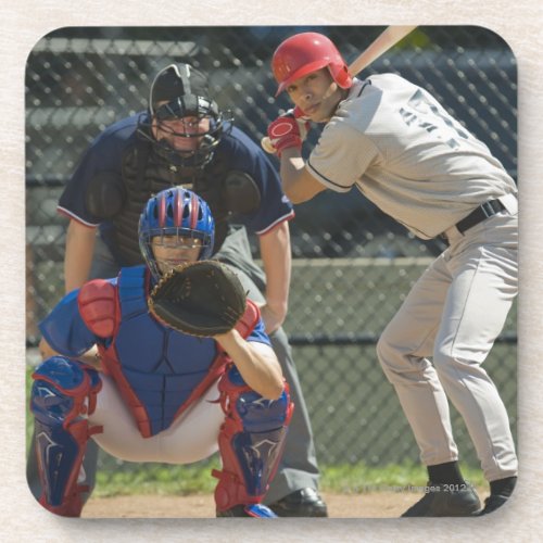 Baseball pitcher batter and umpire in ready drink coaster