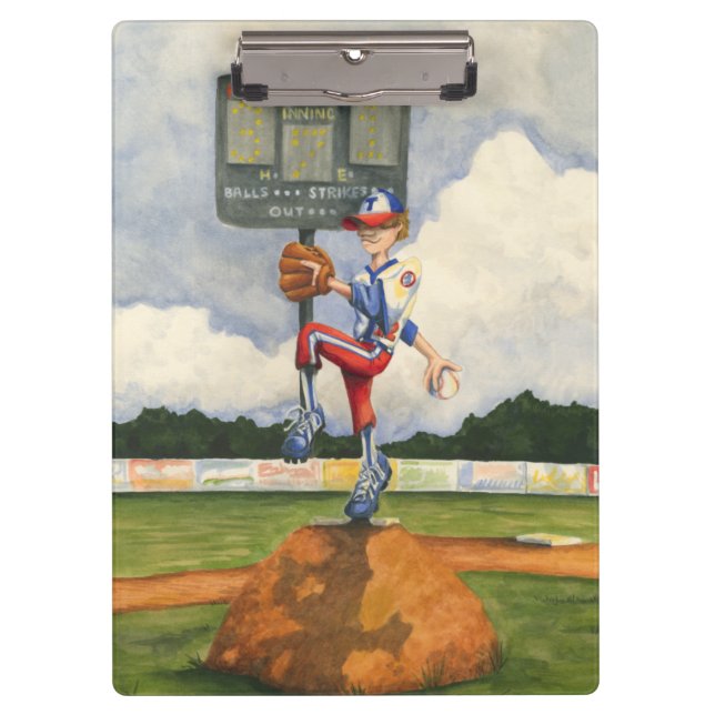 Baseball Pitcher on Mound by Jay Throckmorton Clipboard (Front)