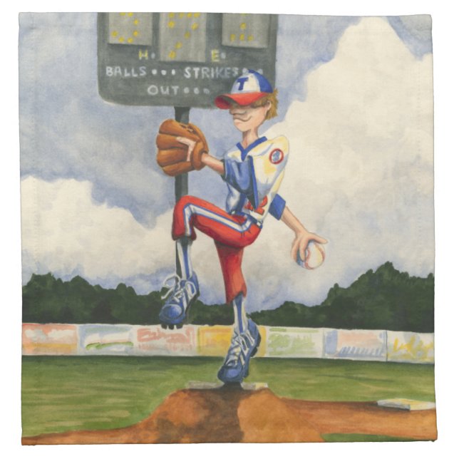 Baseball Pitcher on Mound by Jay Throckmorton Cloth Napkin (Front)