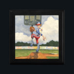 Baseball Pitcher on Mound by Jay Throckmorton Jewelry Box<br><div class="desc">Is it a curveball or a slider? Whatever it is it is coming right at you in this amazing piece by Jay Throckmorton. A baseball pitcher commands the mound, winding up to deliver a throw to the plate. Give this as a gift or hang it on your wall and enjoy...</div>