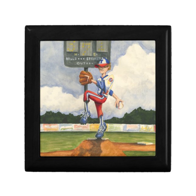 Baseball Pitcher on Mound by Jay Throckmorton Jewelry Box (Front)